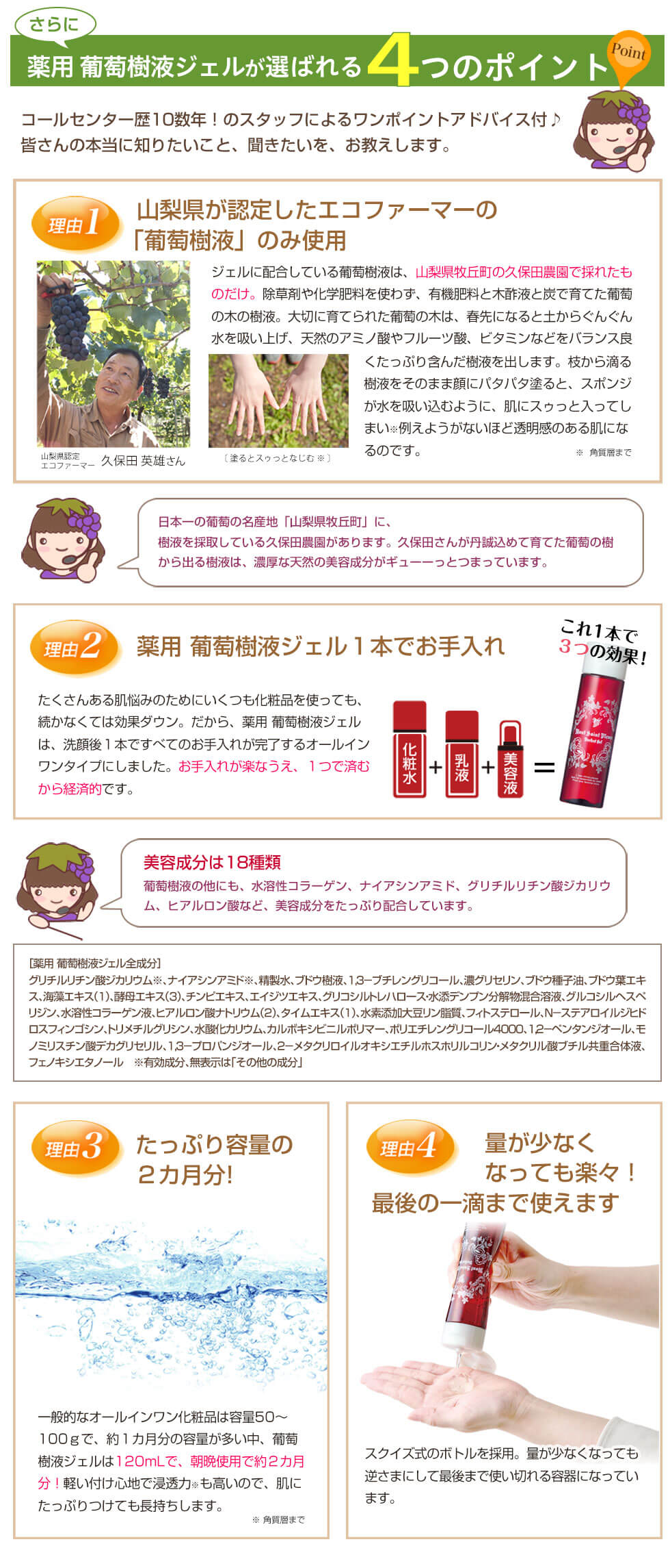 葡萄樹液ジェルが選ばれる4つのポイント