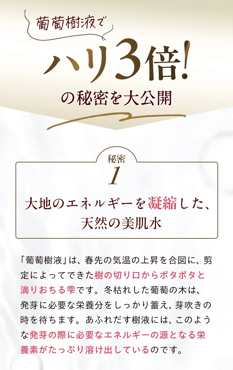 葡萄樹液でハリ3倍の秘密を大公開
